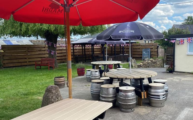 Beer garden - The White Hart Inn. Trudoxhill, Frome, famous for good home cooked food and fine drinks