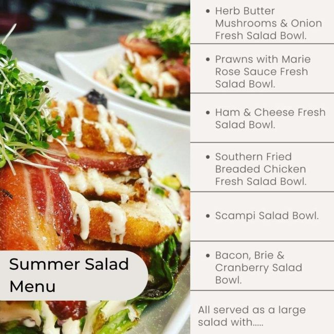 Summer salad meal choices at The White Hart Inn at Trudoxhill, Near Frome, Traditional 17th century pub, famous for good homecooked food, real ale, fine wines and good company