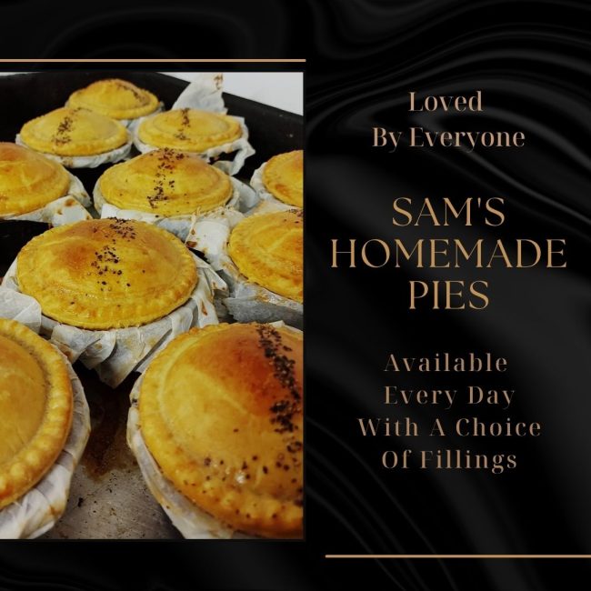 Sam's popular home baked pies at The White Hart Inn at Trudoxhill, Near Frome, Traditional 17th century pub, famous for good homecooked food, real ale, fine wines and good company